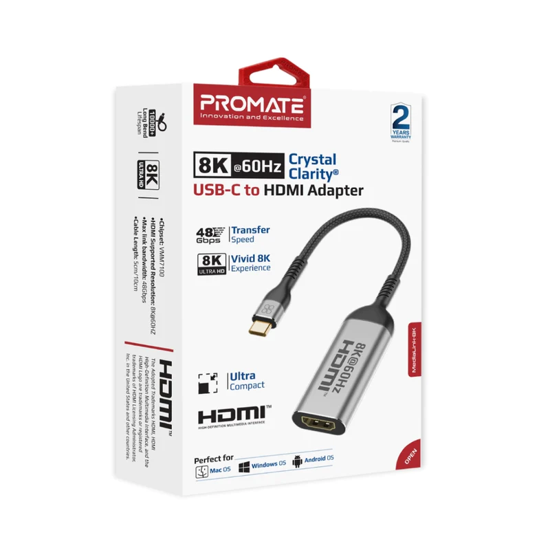 PROMATE MEDIALINK-8K 8K@60Hz CrystalClarity™ USB-C to HDMI Adapter PROMATE MEDIALINK-8K 8K@60Hz CrystalClarity™ USB-C to HDMI Adapter